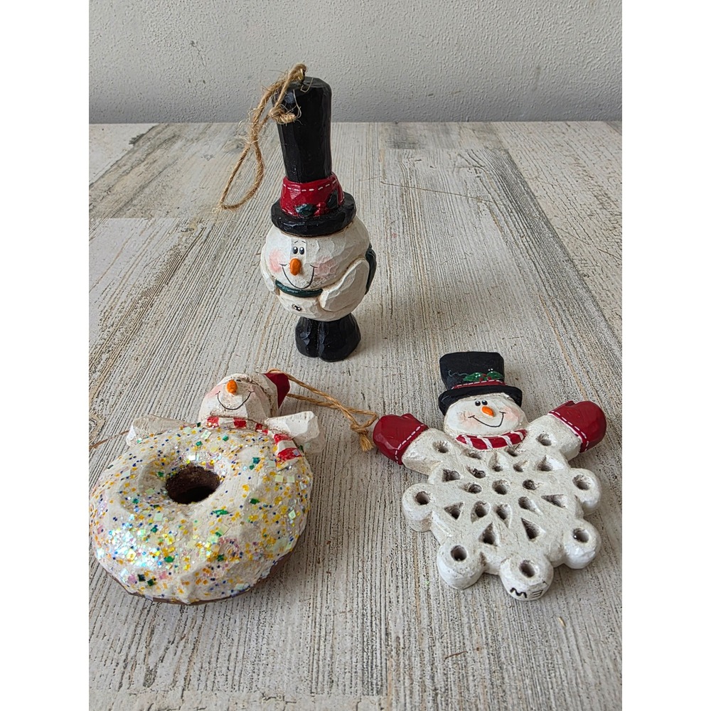 Vintage Eddie Walker snowman donut ornament snowflake top‎ hat Xmas tree